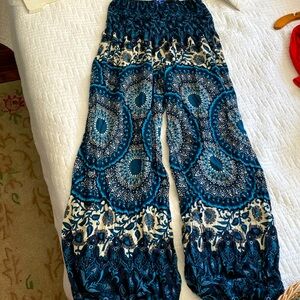 MEXICALI BLUES • Size M/L• Blue Multi Colored Elastic Pants